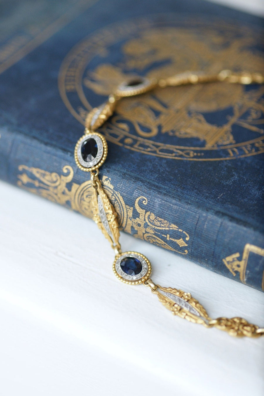 Sapphires and Diamonds on Gold Garland Bracelet - Penelope Gallery