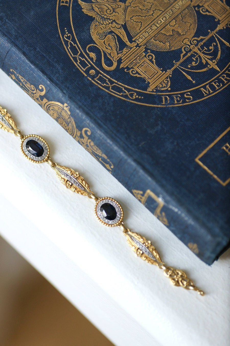 Sapphires and Diamonds on Gold Garland Bracelet - Penelope Gallery