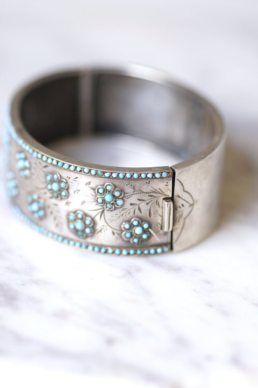 Antique silver and turquoise glass beads bracelet - Galerie Pénélope