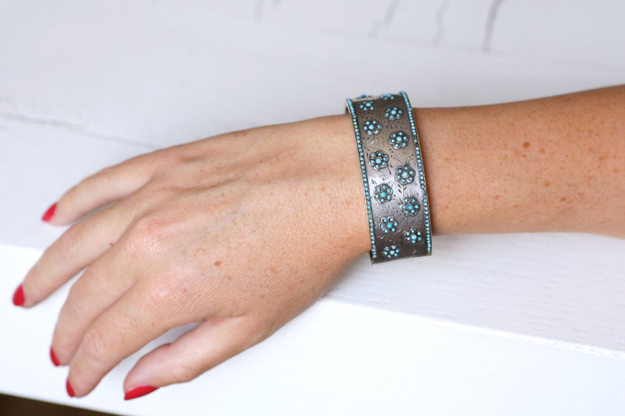 Antique silver and turquoise glass beads bracelet - Galerie Pénélope