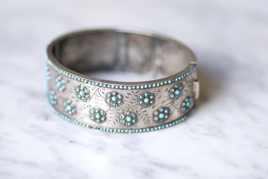 Antique silver and turquoise glass beads bracelet - Galerie Pénélope