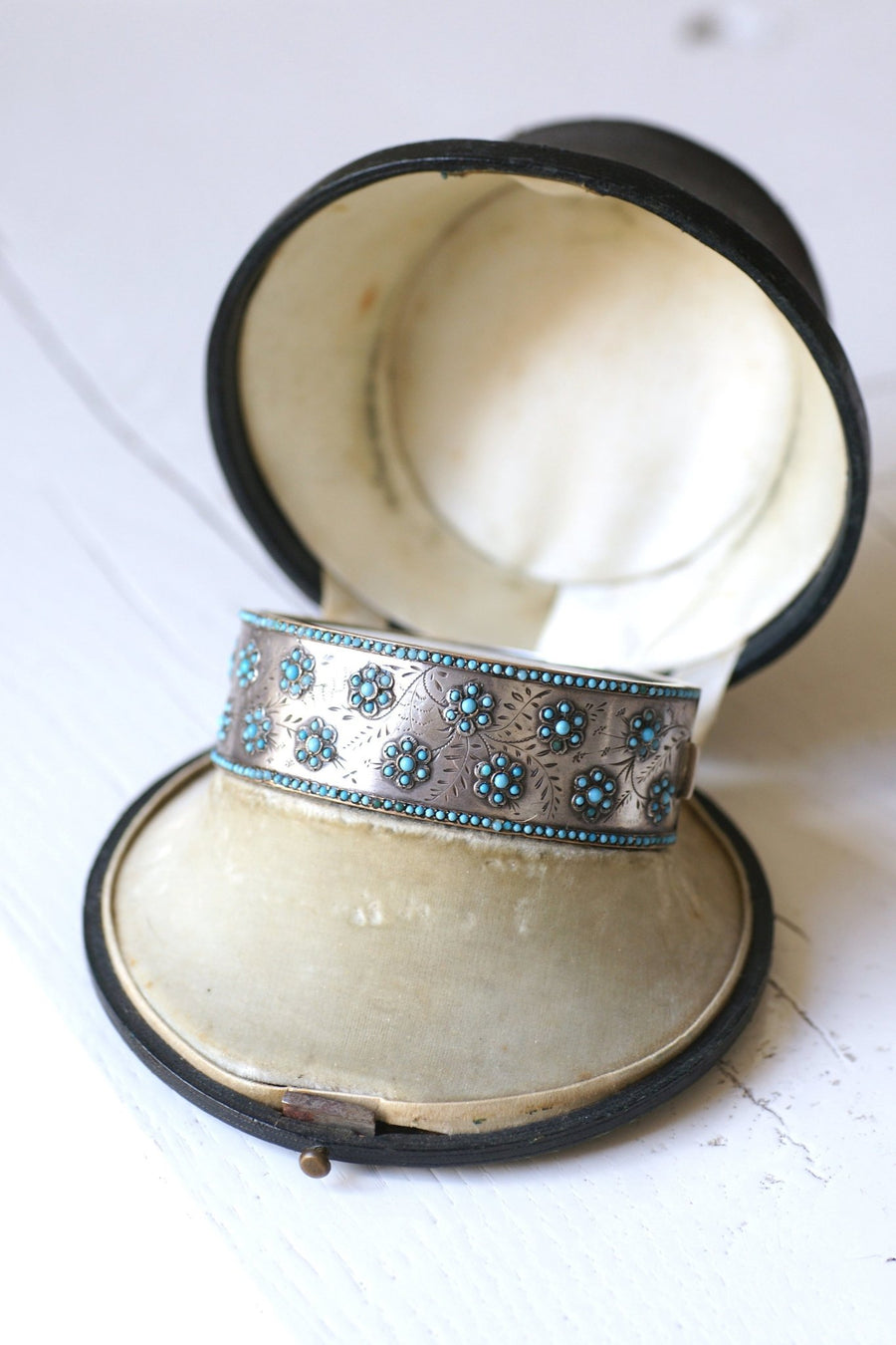 Antique silver and turquoise glass beads bracelet - Galerie Pénélope