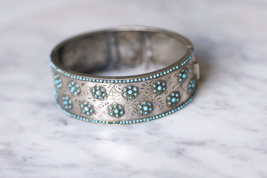 Antique silver and turquoise glass beads bracelet - Galerie Pénélope