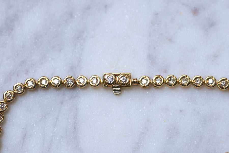 Vintage line bracelet in yellow gold and diamonds, 1.10Cts - Galerie Pénélope