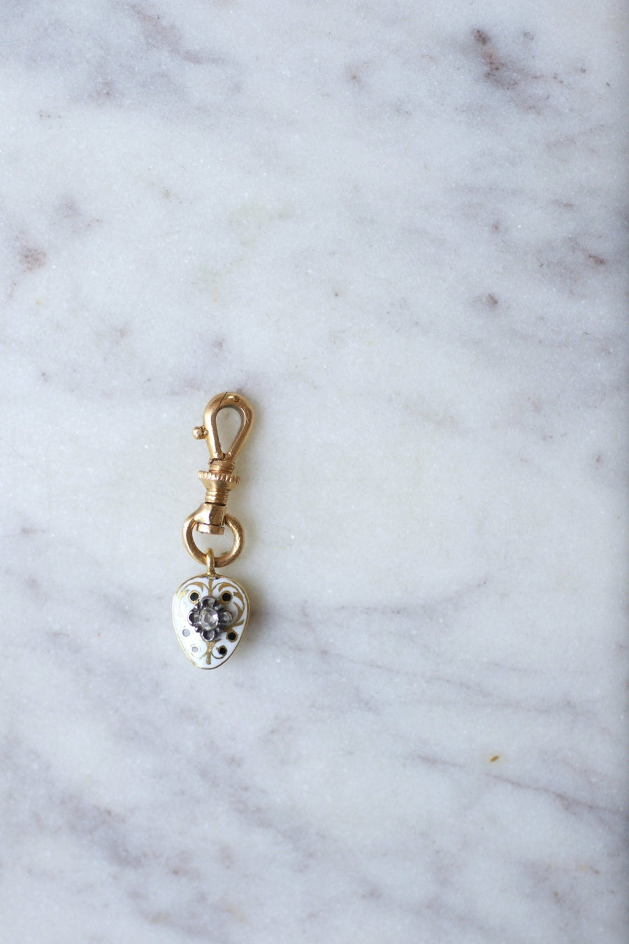 Antique heart charm, gold, enamel and diamond - Penelope Gallery