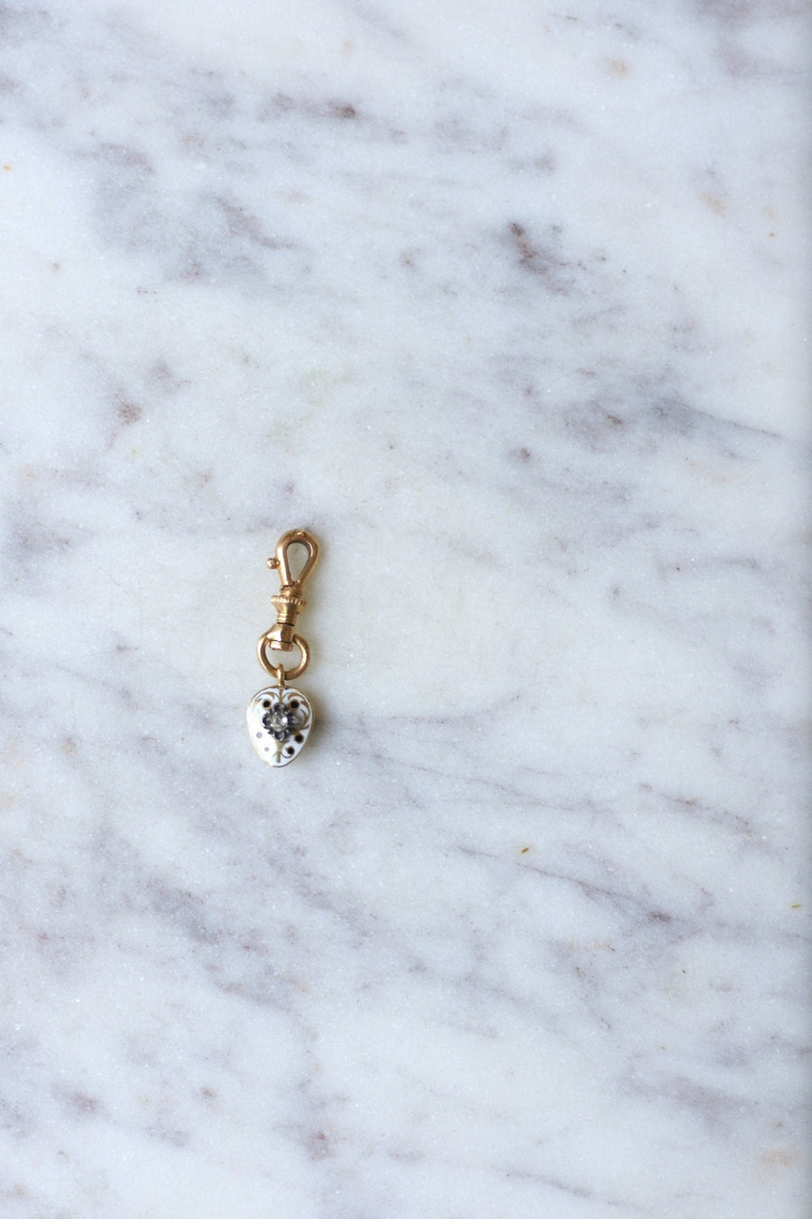 Antique heart charm, gold, enamel and diamond - Penelope Gallery