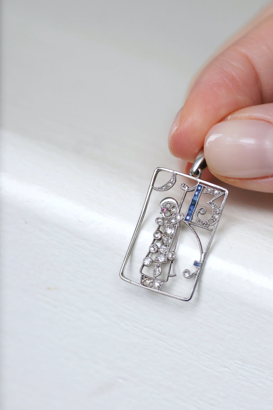 Pierrot Art Deco sapphires and diamonds charm - Galerie Pénélope