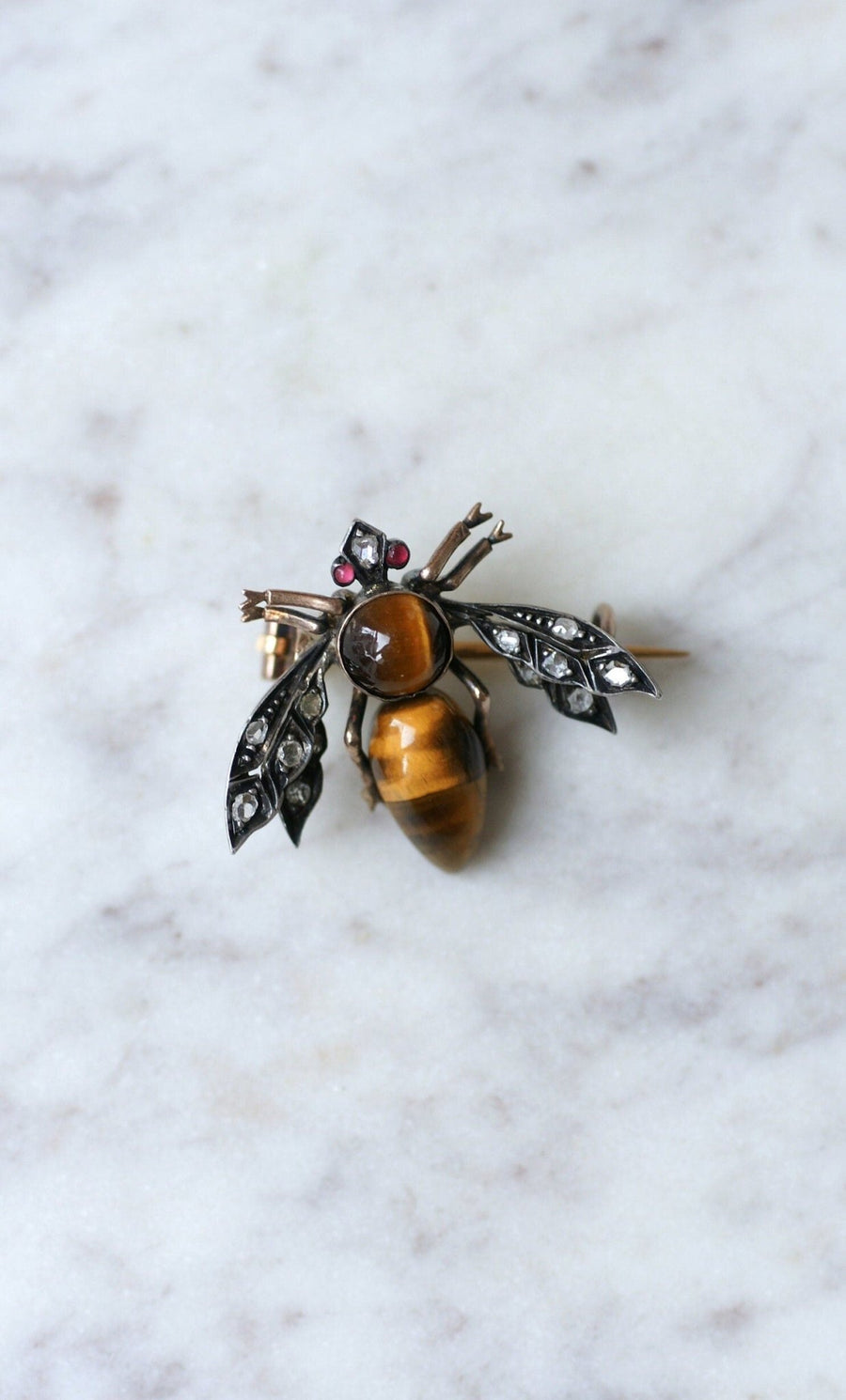 Antique tiger eye and diamond brooch - Penelope Gallery