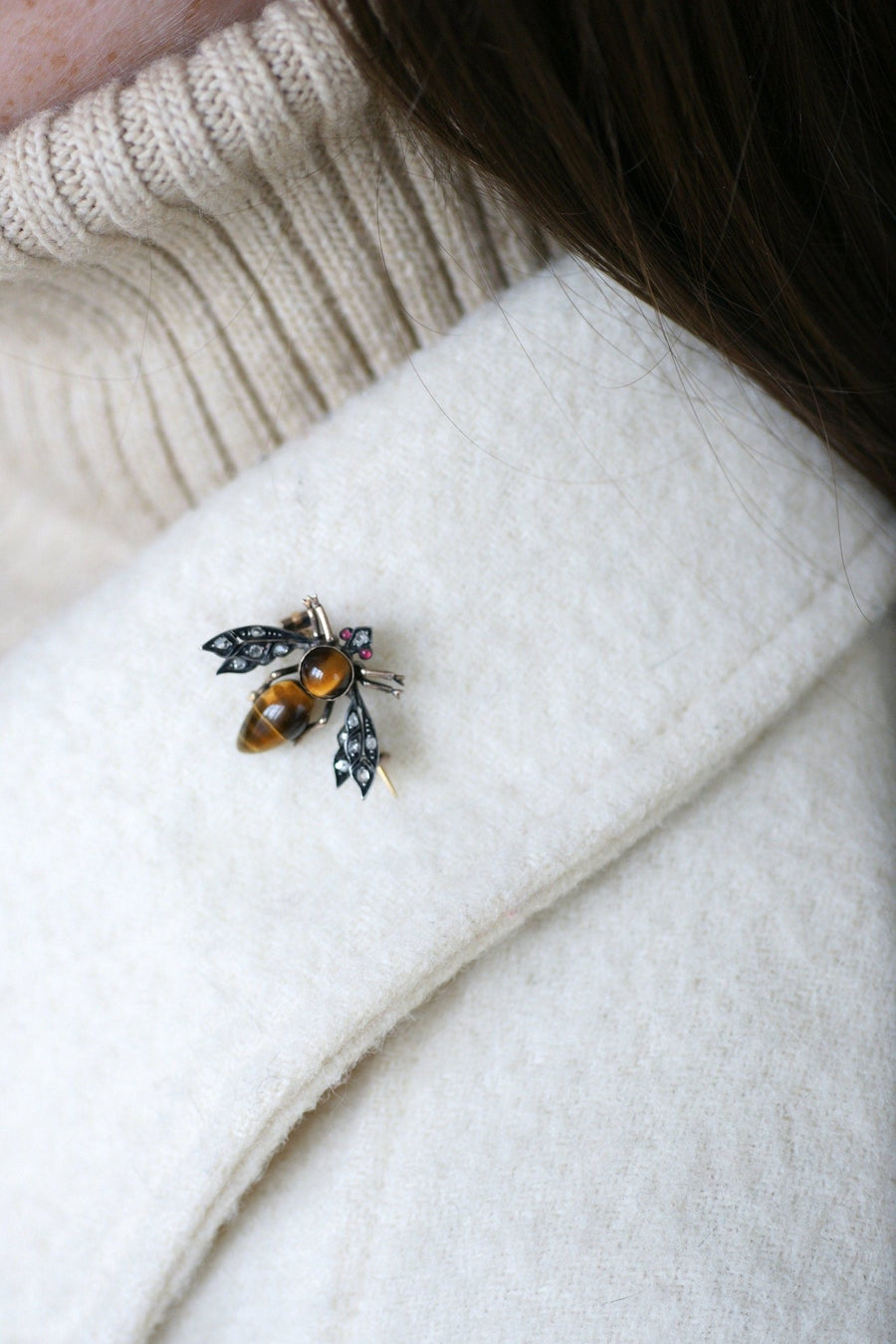 Antique tiger eye and diamond brooch - Penelope Gallery