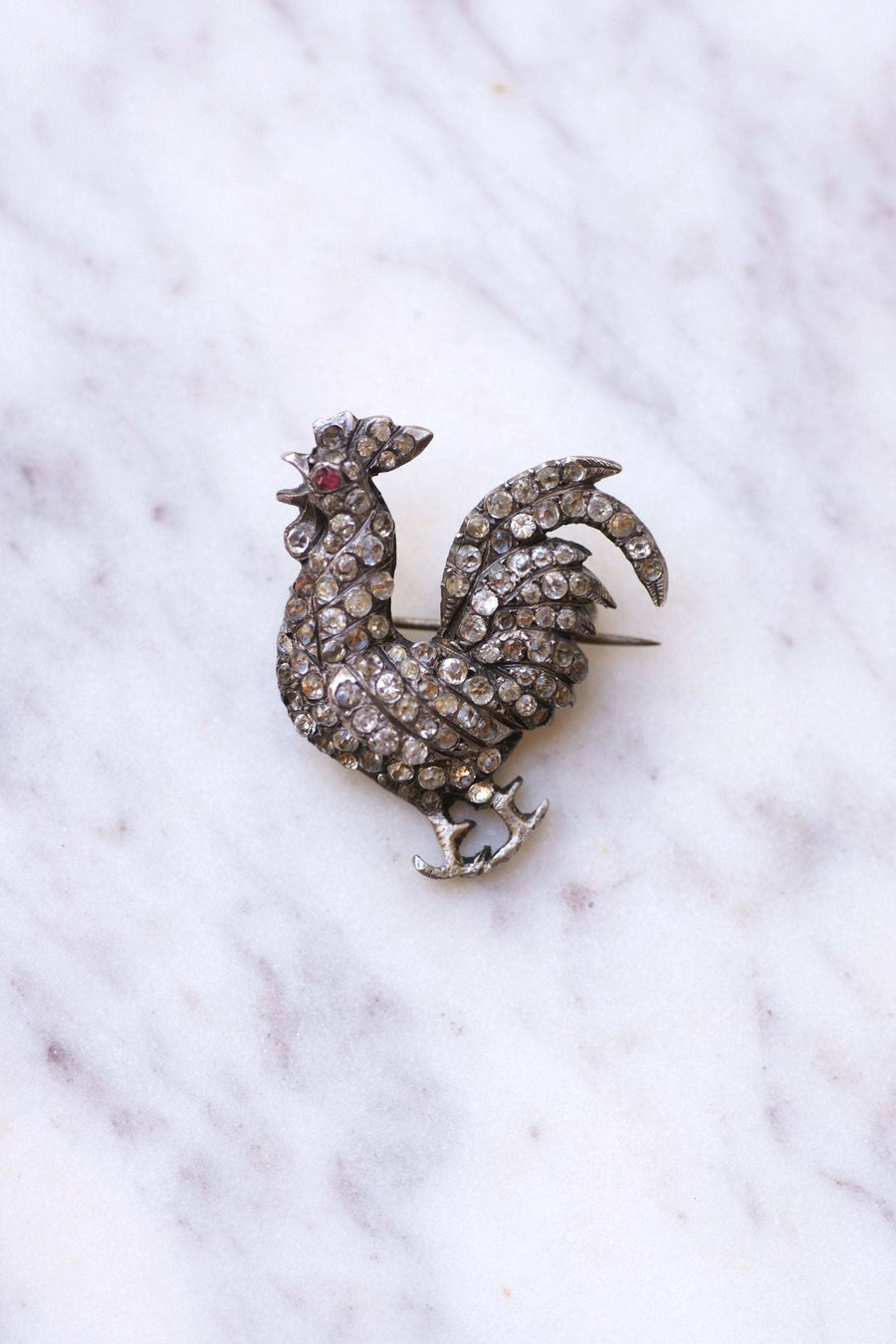 Antique silver rooster brooch, France, 19th century - Galerie Pénélope