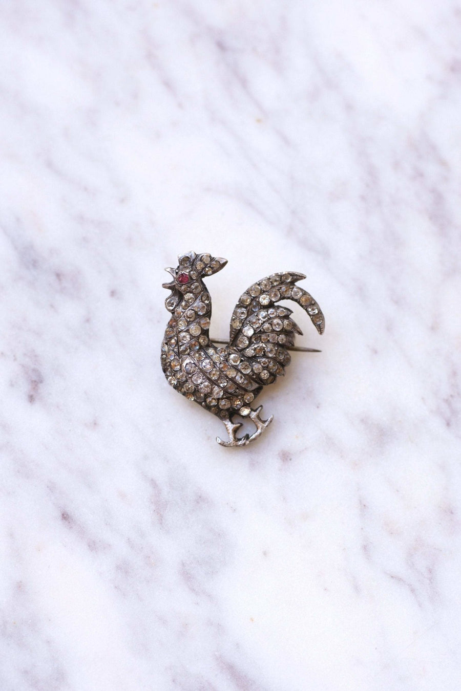 Antique silver rooster brooch, France, 19th century - Galerie Pénélope