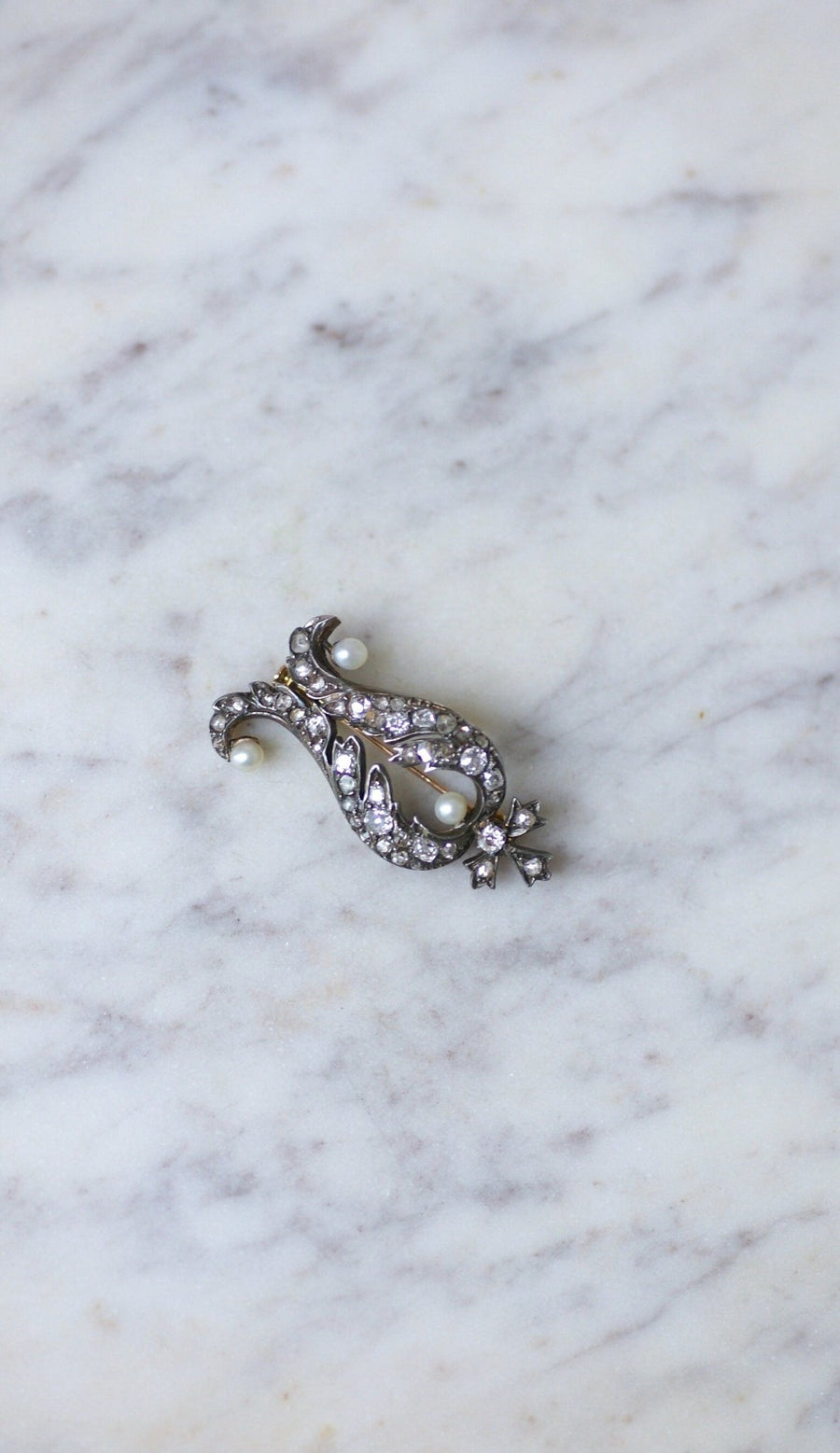 Antique diamond and pearl brooch - Galerie Pénélope