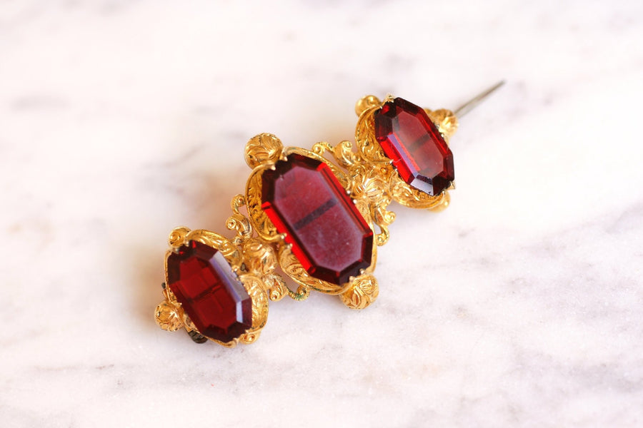 Antique brooch in pomponne and red stones - Galerie Pénélope