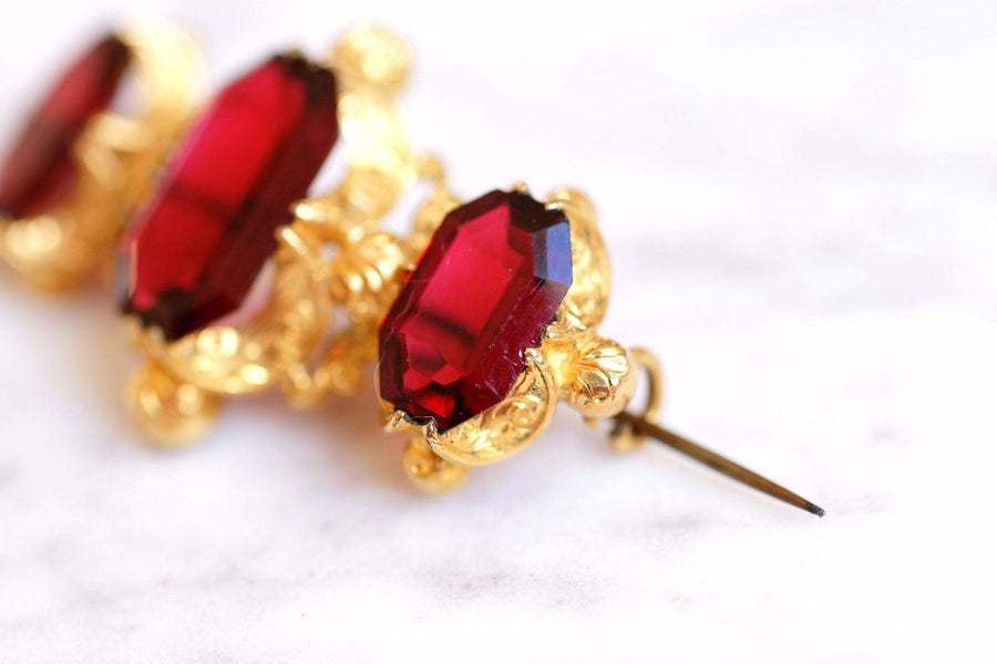 Antique brooch in pomponne and red stones - Galerie Pénélope