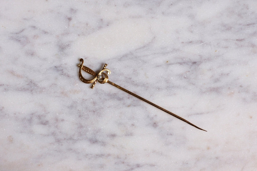 Antique sword brooch in 18Kt gold, original case - Galerie Pénélope