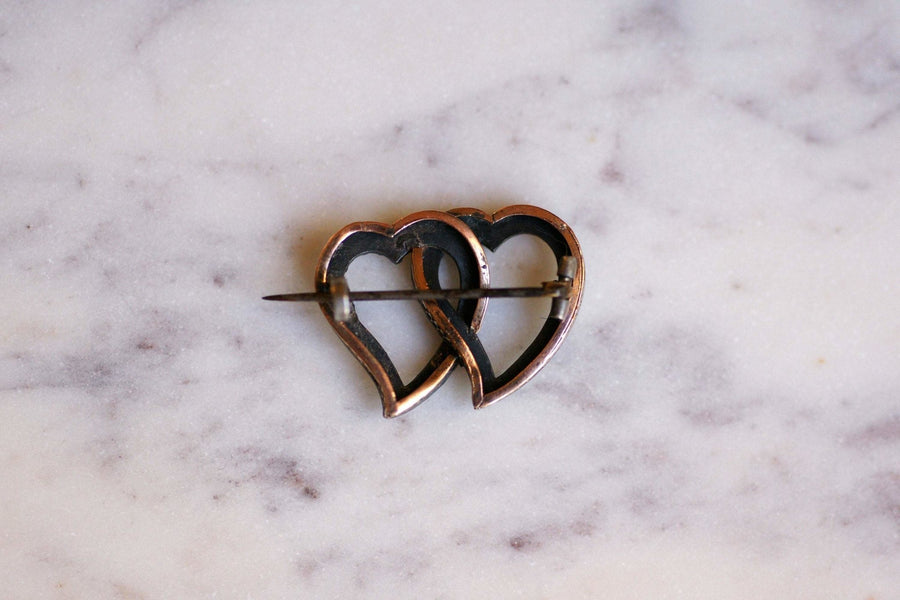 Antique Victorian gold and silver double heart beaded brooch - Galerie Pénélope