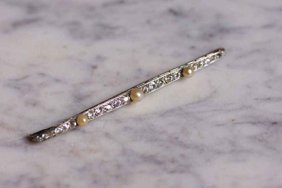 Belle Epoque brooch in gold, platinum, diamonds and fine pearls - Galerie Pénélope