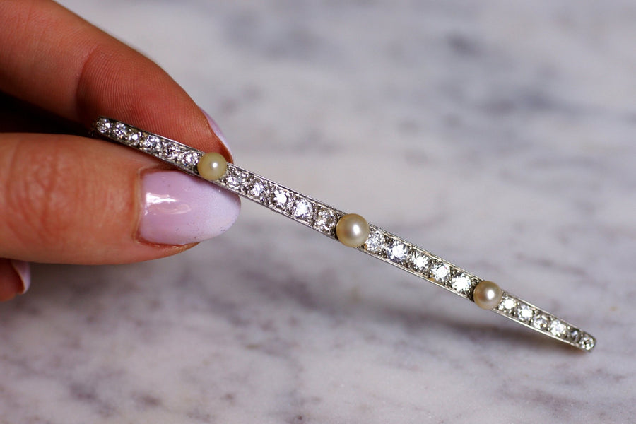 Belle Epoque brooch in gold, platinum, diamonds and fine pearls - Galerie Pénélope