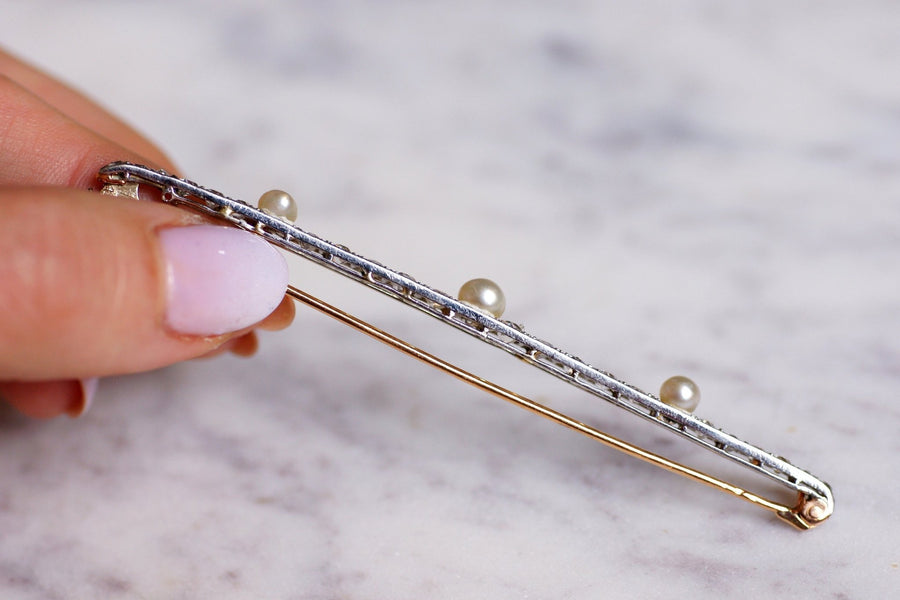 Belle Epoque brooch in gold, platinum, diamonds and fine pearls - Galerie Pénélope