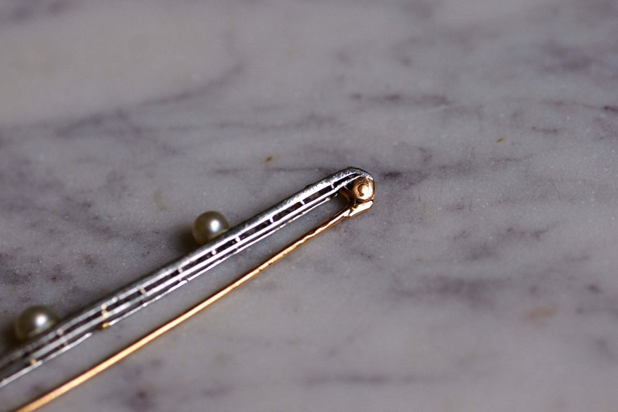 Belle Epoque brooch in gold, platinum, diamonds and fine pearls - Galerie Pénélope