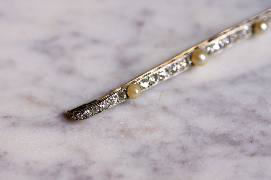 Belle Epoque brooch in gold, platinum, diamonds and fine pearls - Galerie Pénélope