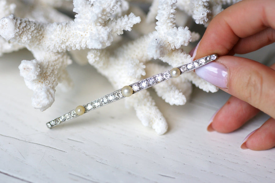 Belle Epoque brooch in gold, platinum, diamonds and fine pearls - Galerie Pénélope