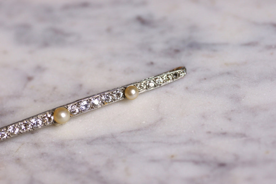 Belle Epoque brooch in gold, platinum, diamonds and fine pearls - Galerie Pénélope