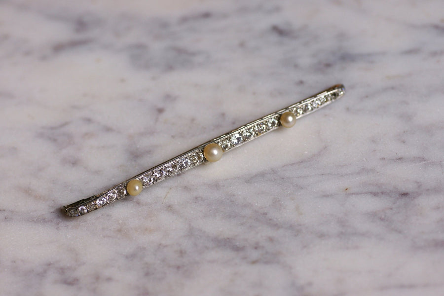 Belle Epoque brooch in gold, platinum, diamonds and fine pearls - Galerie Pénélope
