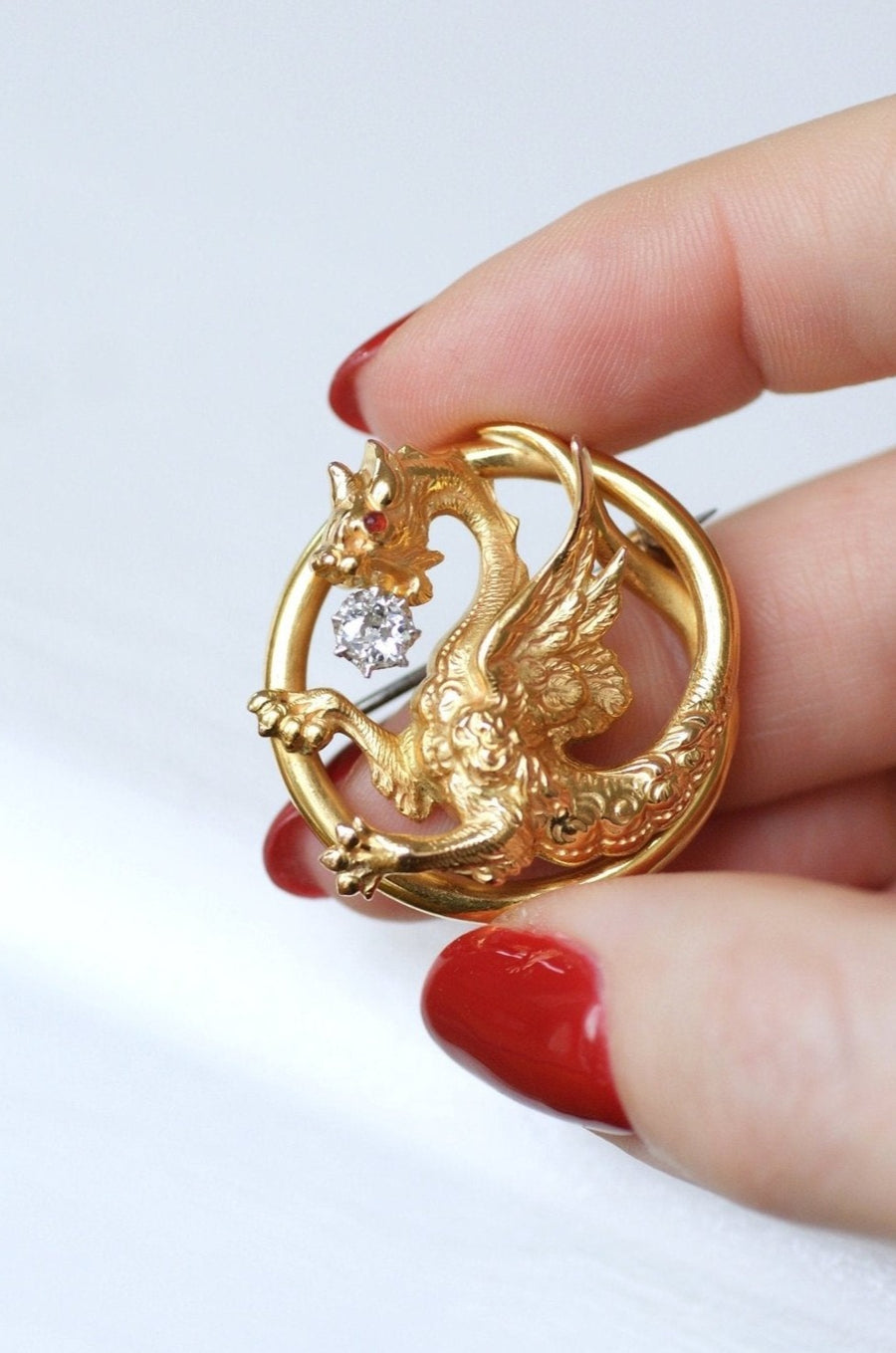 Gold and diamond Chimera brooch - Penelope Gallery