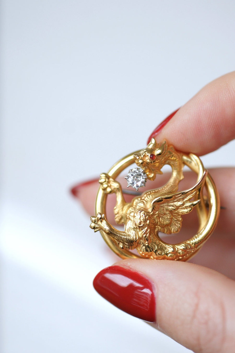 Gold and diamond Chimera brooch - Penelope Gallery