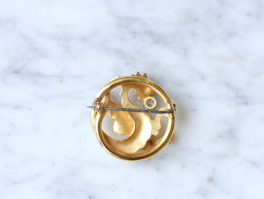 Gold and diamond Chimera brooch - Penelope Gallery