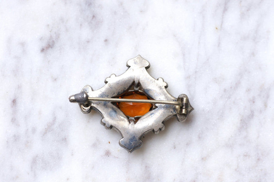 Antique silver, jasper and agate diamond brooch - Galerie Pénélope