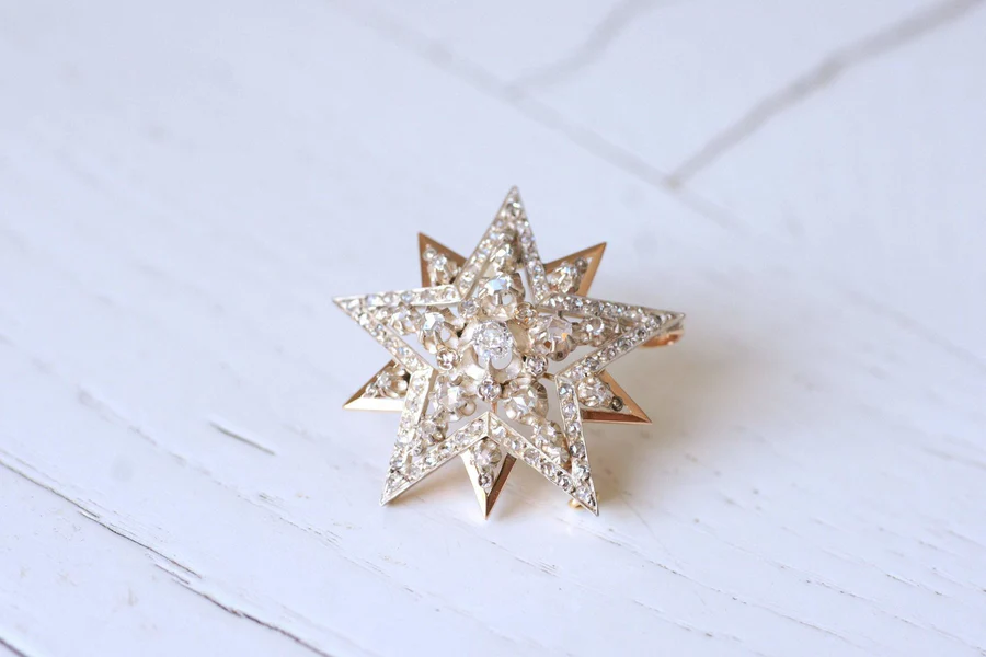 Gold, silver and diamond Victorian Star Brooch and Pendant - Galerie Pénélope