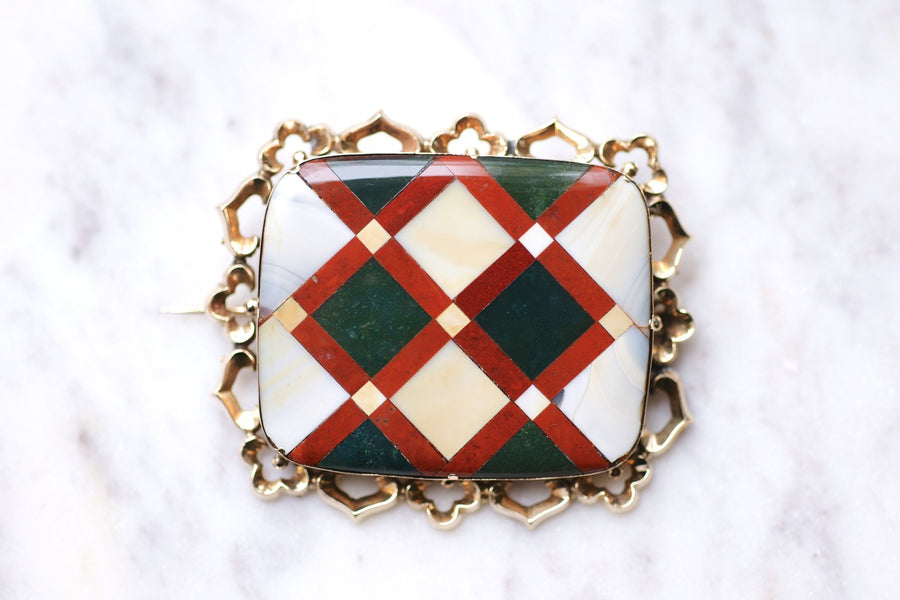 Antique 9Kt gold and Florentine micro mosaic plaque brooch - Galerie Pénélope
