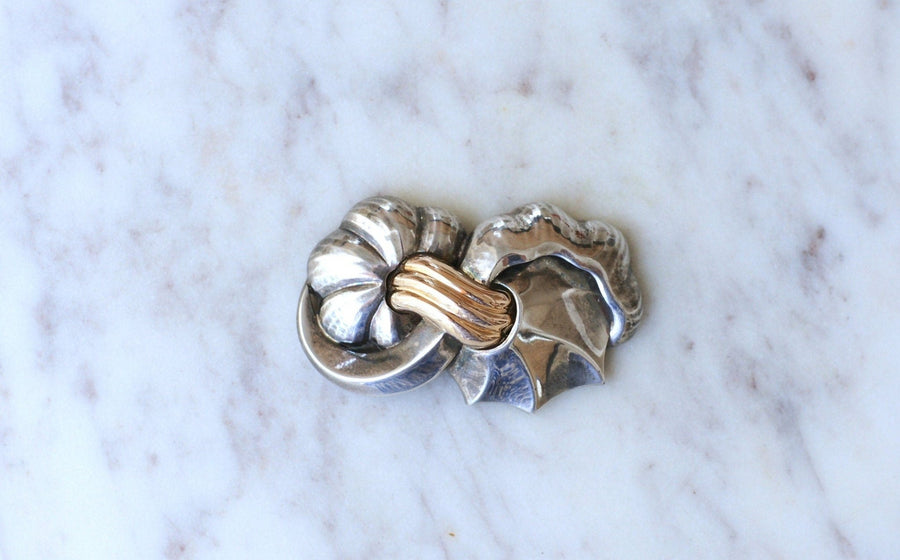 Vintage abstract brooch in rose gold and silver - Penelope Gallery