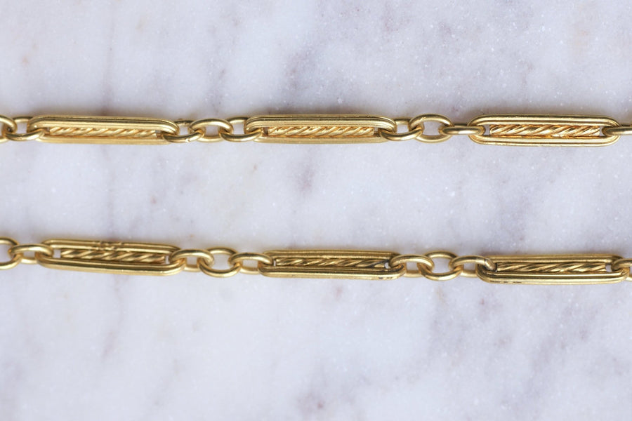 Antique 18Kt yellow gold twisted rod link watch chain - Galerie Pénélope