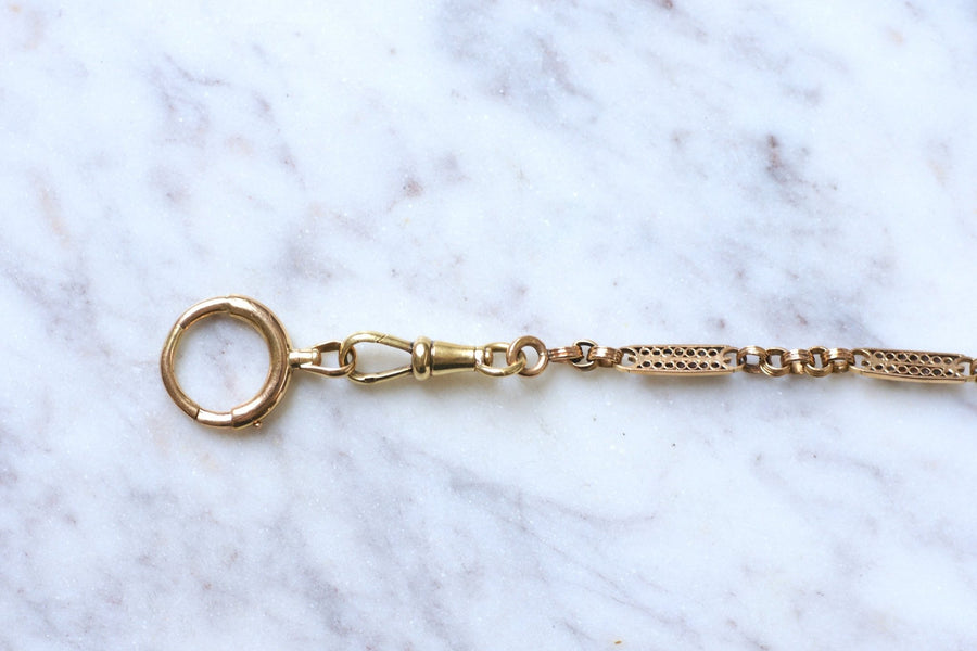 Antique gold watch chain with filigree bar link - Penelope Gallery