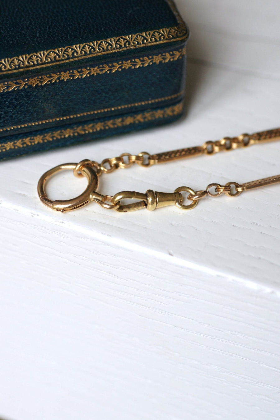 Antique gold watch chain with filigree bar link - Penelope Gallery