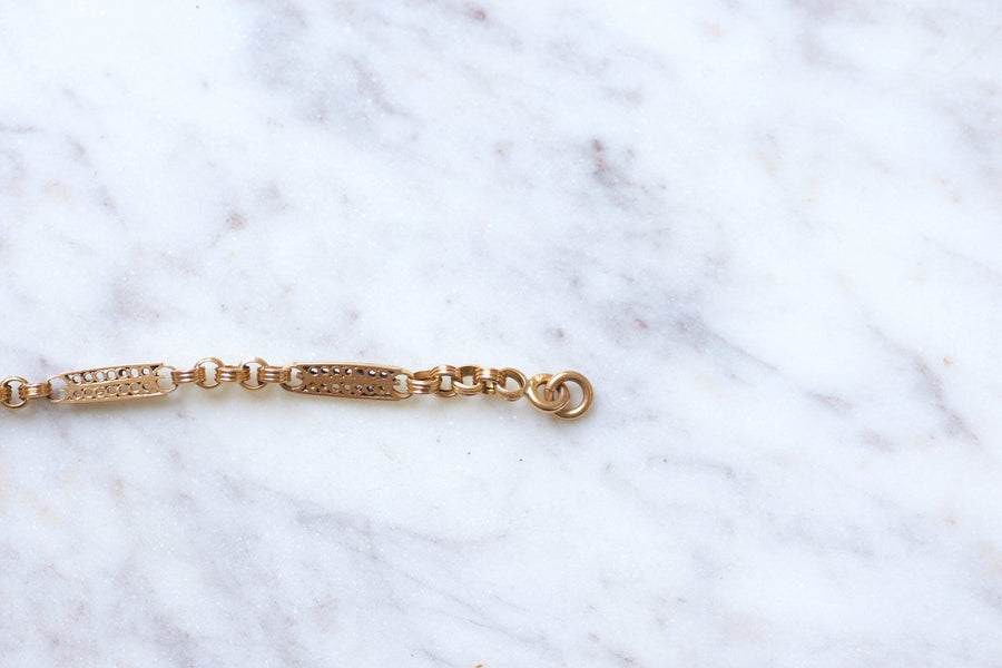 Antique gold watch chain with filigree bar link - Penelope Gallery