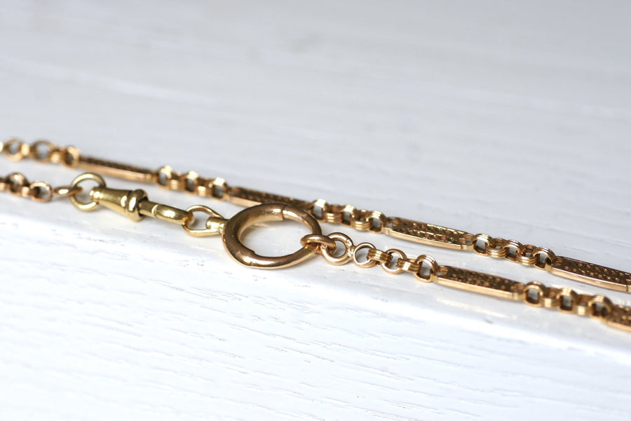 Antique gold watch chain with filigree bar link - Penelope Gallery