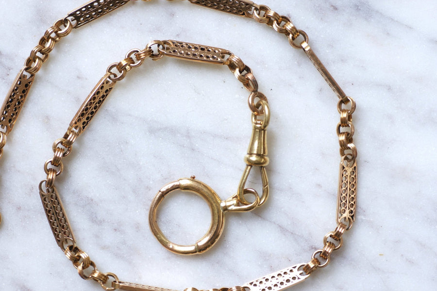 Antique gold watch chain with filigree bar link - Penelope Gallery