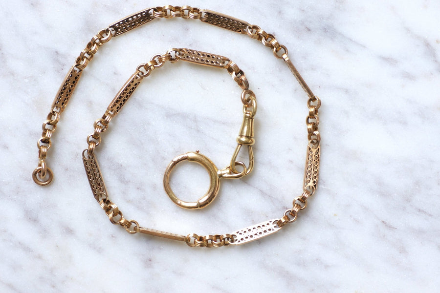 Antique gold watch chain with filigree bar link - Penelope Gallery