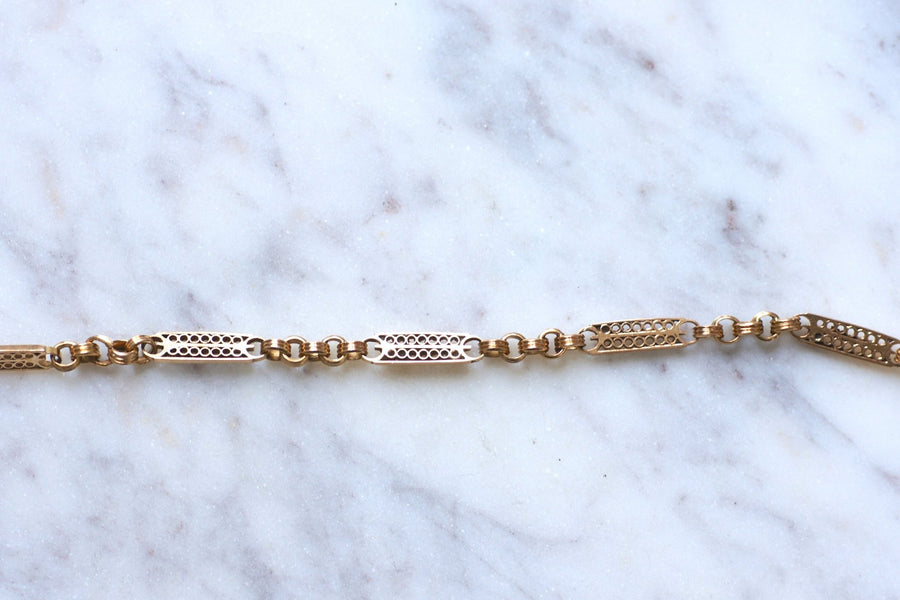Antique gold watch chain with filigree bar link - Penelope Gallery