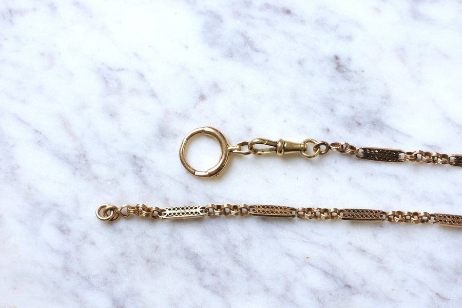 Antique gold watch chain with filigree bar link - Penelope Gallery