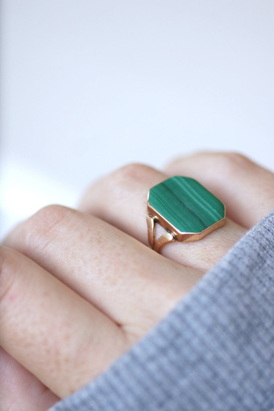 Rose gold and malachite signet ring - Penelope Gallery