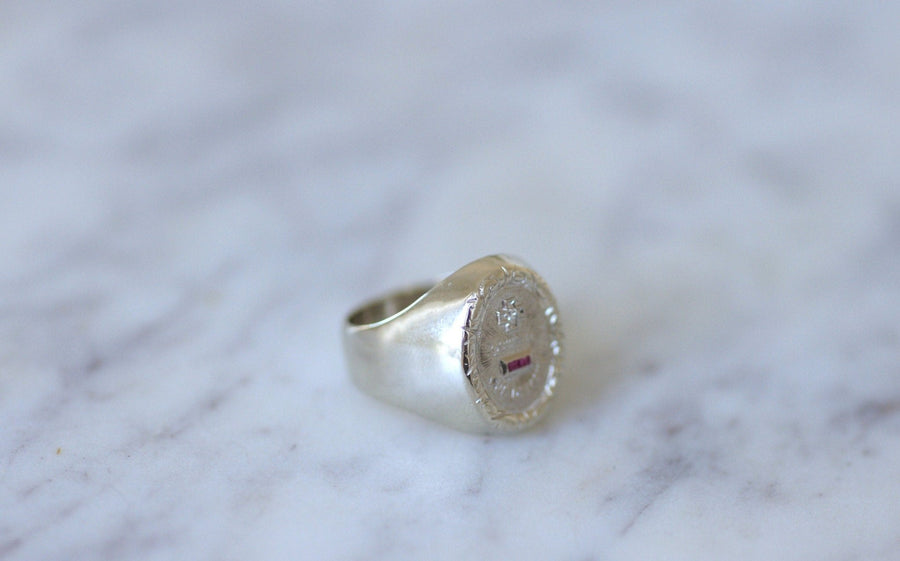 Vintage A.AUGIS white gold diamond signet ring - Penelope Gallery
