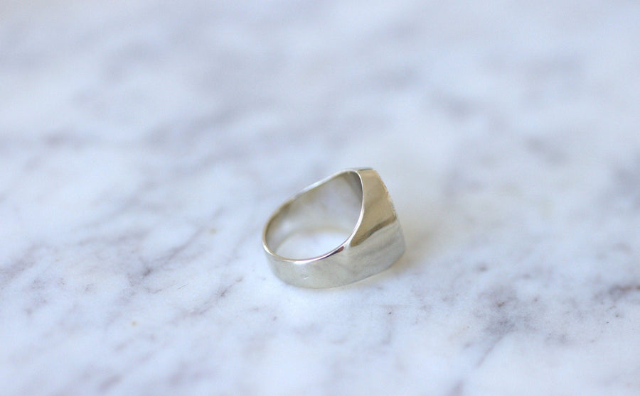 Vintage A.AUGIS white gold diamond signet ring - Penelope Gallery