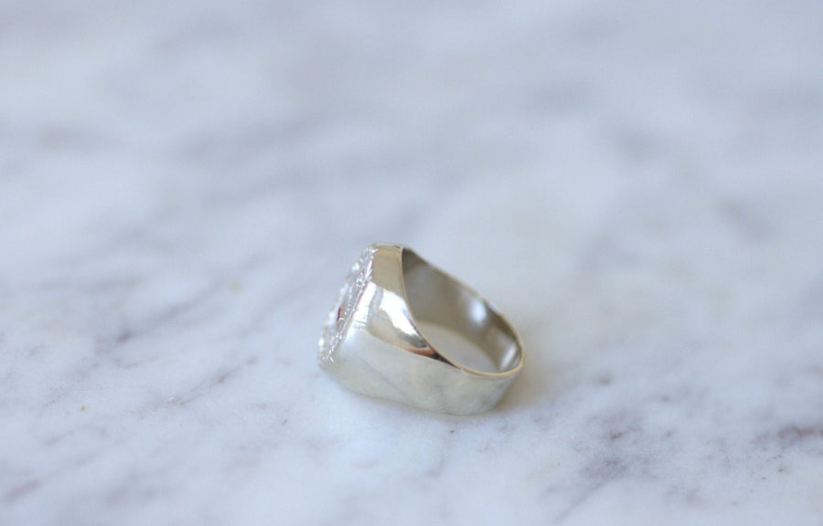 Vintage A.AUGIS white gold diamond signet ring - Penelope Gallery