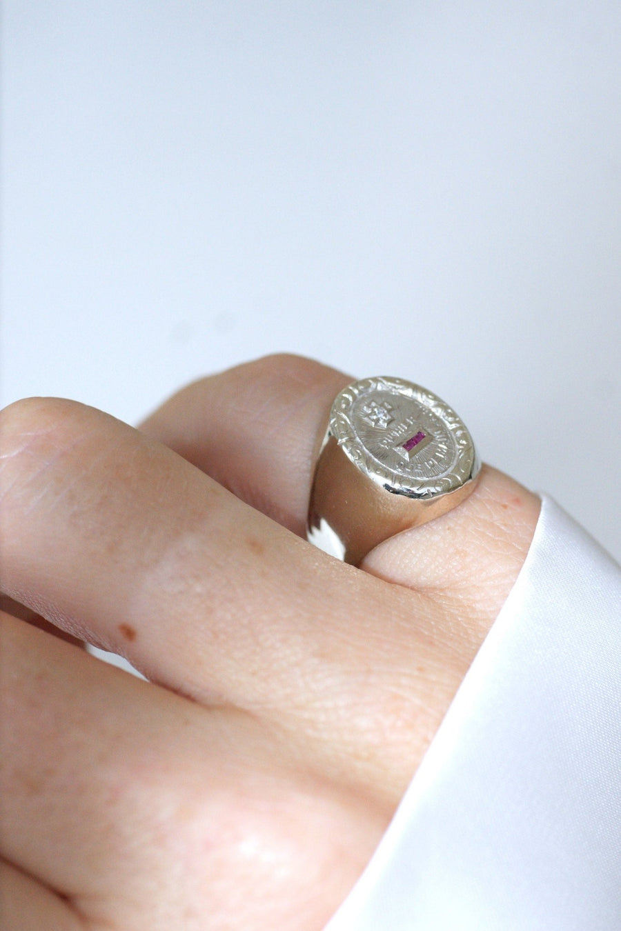 Vintage A.AUGIS white gold diamond signet ring - Penelope Gallery