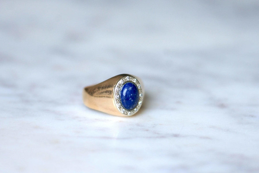 Vintage lapis lazuli and diamond signet ring - Galerie Pénélope